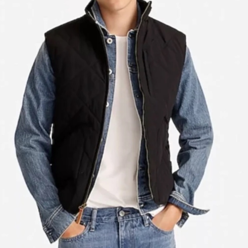 J. Crew Navy Blue Outdoors Sussex Quilted Black Primaloft Zip Up Vest Size XS